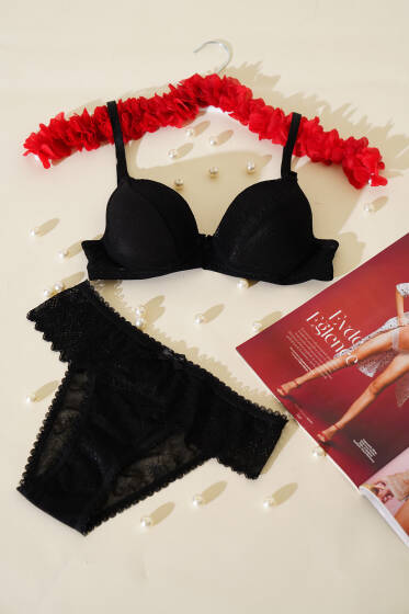 Lotus Desteksiz Jakar Sütyen Takım Siyah - Yılın Fırsatı