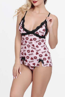 Love Baskılı Askılı Gecelik Pembe - Günün Seçilenleri