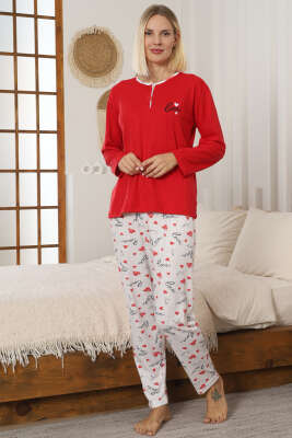 Love Baskılı Kadın Pijama Takımı Kırmızı - Pijama