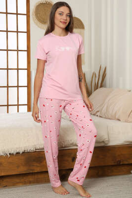 Love Baskılı Kısa Kol Pijama Takım Pembe - Kadın Pijama Takımı