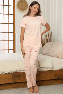 Love Baskılı Kısa Kol Pijama Takım Yavru Ağzı - Kadın Pijama Takımı