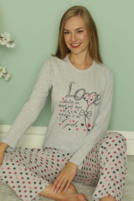 Love Baskılı Pijama Takımı Fuşya - Thumbnail