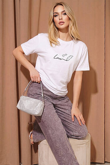 Love Baskılı T-shirt Beyaz - Kadın Giyim Modelleri