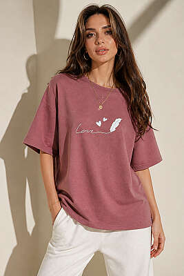 Love Baskılı T-shirt Gül Kurusu - DESFİTA