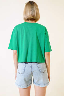 Love Baskılı Taşlı T-shirt Yeşil - Kadın Giyim Modelleri