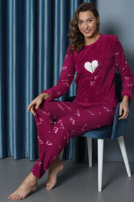 Love Yazılı Welsoft Pijama Takımı Fuşya - Pijama