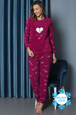 Love Yazılı Welsoft Pijama Takımı Fuşya - Pijama