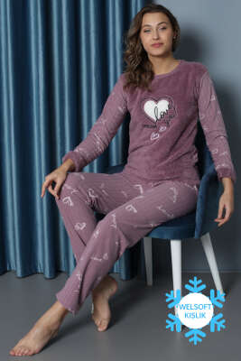 Love Yazılı Welsoft Pijama Takımı Lila - Pijama