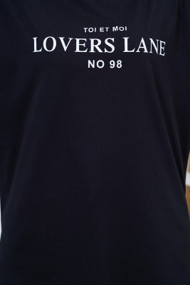 Lovers Lane Yazılı Siyah Tişört - Thumbnail