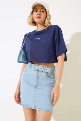 Loving Yazılı T-shirt Lacivert - Kadın Giyim Modelleri