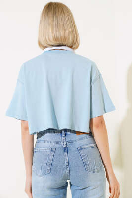 Loving Yazılı T-shirt Mavi - Kadın Giyim Modelleri