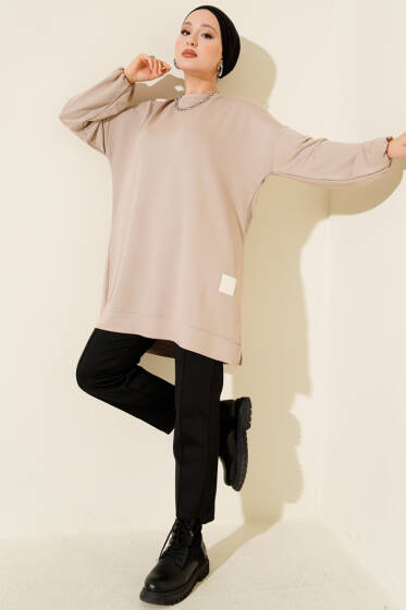 Loyşa Arma Detaylı Salaş Tunik Bej - Yılın Fırsatı