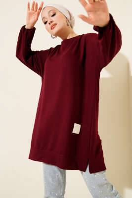 Loyşa Arma Detaylı Salaş Tunik Bordo - ELFİDA TEKSTİL