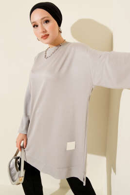 Loyşa Arma Detaylı Salaş Tunik Gri - ELFİDA TEKSTİL