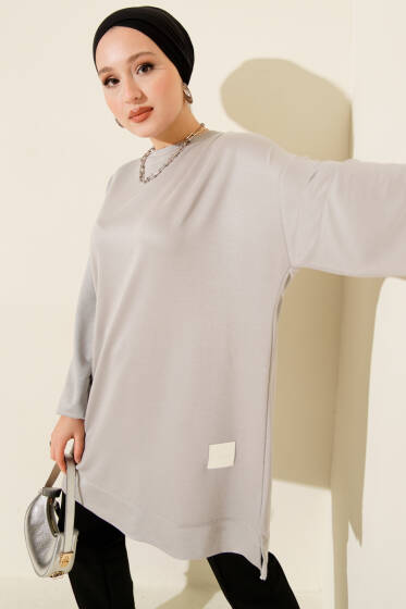 Loyşa Arma Detaylı Salaş Tunik Gri - Yılın Fırsatı