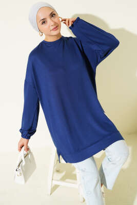 Loyşa Arma Detaylı Salaş Tunik İndigo - ELFİDA TEKSTİL