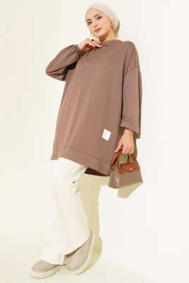 Loyşa Arma Detaylı Salaş Tunik Kahve - ELFİDA TEKSTİL