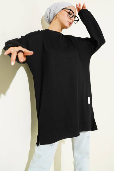 Loyşa Arma Detaylı Salaş Tunik Siyah - Yılın Fırsatı