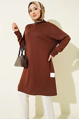 Loyşa Armalı Basic Tunik Kahve 