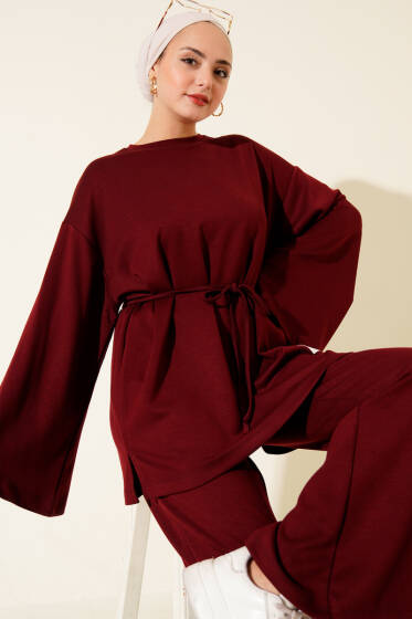 Loyşa Armalı İspanyol Paça İkili Takım Bordo - İkili Takım