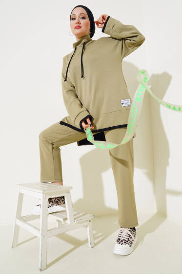 Loyşa Armalı Yaka İpli İkili Takım Çağla Yeşili - İkili Takım