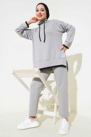 Loyşa Armalı Yaka İpli İkili Takım Gri - İkili Takım