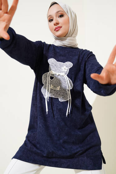 Loyşa Ayıcıklı Desenli Batik Tunik Lacivert - Tunik