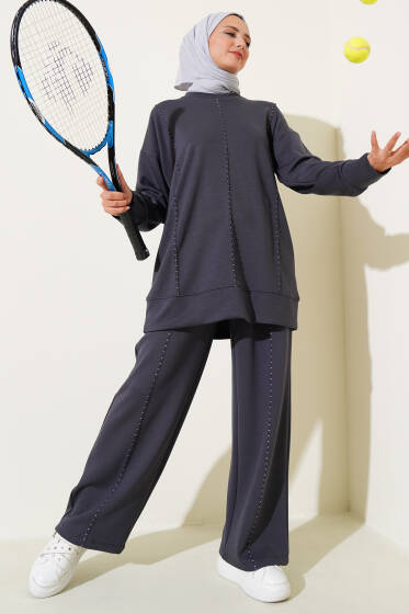 Loyşa Badem Dikişli İkili Takım Füme - İkili Takım