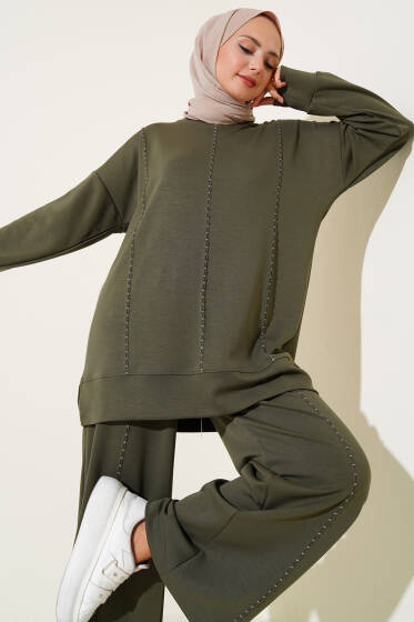 Loyşa Badem Dikişli İkili Takım Haki - İkili Takım