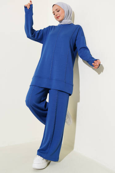 Loyşa Badem Dikişli İkili Takım İndigo - İkili Takım