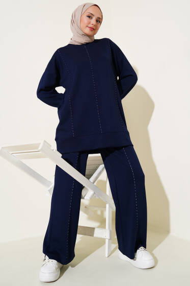 Loyşa Badem Dikişli İkili Takım Lacivert - İkili Takım