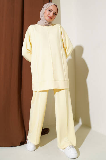 Loyşa Badem Dikişli İkili Takım Sarı - İkili Takım