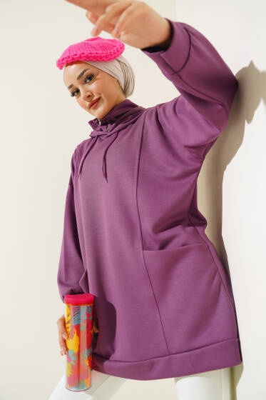Loyşa Balıkçı Yaka Kapüşonlu Tunik Magenta - Tunik