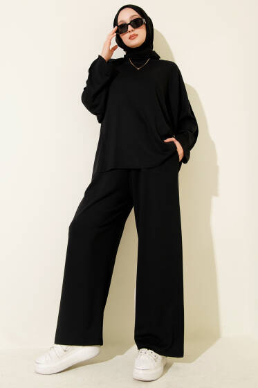 Loyşa Basic Bisiklet Yaka İkili Takım Siyah - İkili Takım