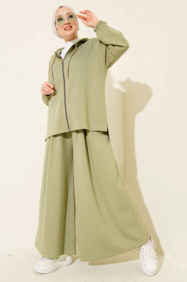 Loyşa Basic Fermuarlı Kapüşonlu İkili Takım Çağla Yeşili - İkili Takım
