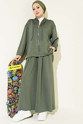 Loyşa Basic Fermuarlı Kapüşonlu İkili Takım Haki - YAZGI TEKSTİL