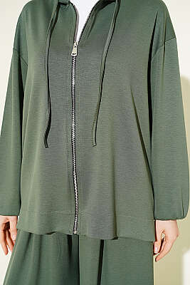 Loyşa Basic Fermuarlı Kapüşonlu İkili Takım Haki - İkili Takım