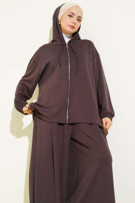 Loyşa Basic Fermuarlı Kapüşonlu İkili Takım Kahve - İkili Takım