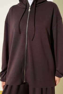 Loyşa Basic Fermuarlı Kapüşonlu İkili Takım Kahve - İkili Takım