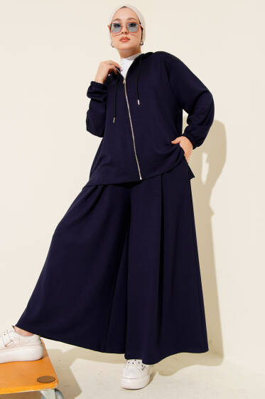 Loyşa Basic Fermuarlı Kapüşonlu İkili Takım Lacivert - İkili Takım