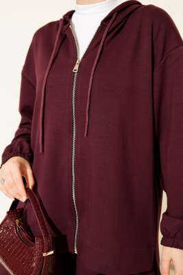 Loyşa Basic Fermuarlı Kapüşonlu İkili Takım Mürdüm - İkili Takım