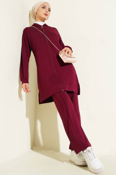 Loyşa Basic Kapüşonlu İkili Takım Bordo - İkili Takım