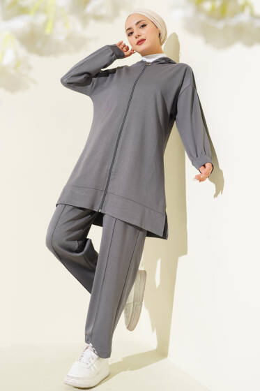 Loyşa Basic Kapüşonlu İkili Takım Gri - İkili Takım