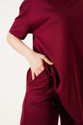 Loyşa Basic T-shirt Şort İkili Takım Bordo - İKİLİ TAKIM
