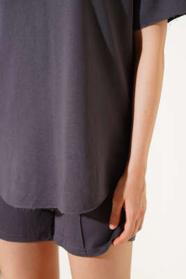 Loyşa Basic T-shirt Şort İkili Takım Füme - İKİLİ TAKIM