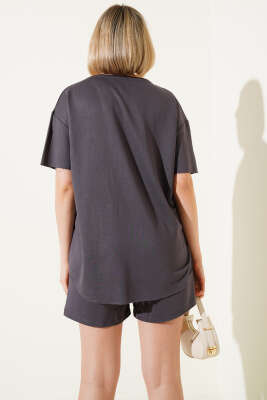Loyşa Basic T-shirt Şort İkili Takım Füme - İKİLİ TAKIM