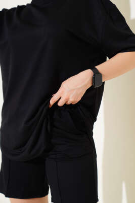 Loyşa Basic T-shirt Şort İkili Takım Siyah - İKİLİ TAKIM