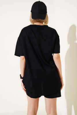 Loyşa Basic T-shirt Şort İkili Takım Siyah - İKİLİ TAKIM
