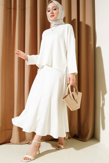Loyşa Basic Tunik Etek İkili Takım Ekru - İkili Takım