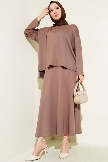 Loyşa Basic Tunik Etek İkili Takım Kahve - İkili Takım